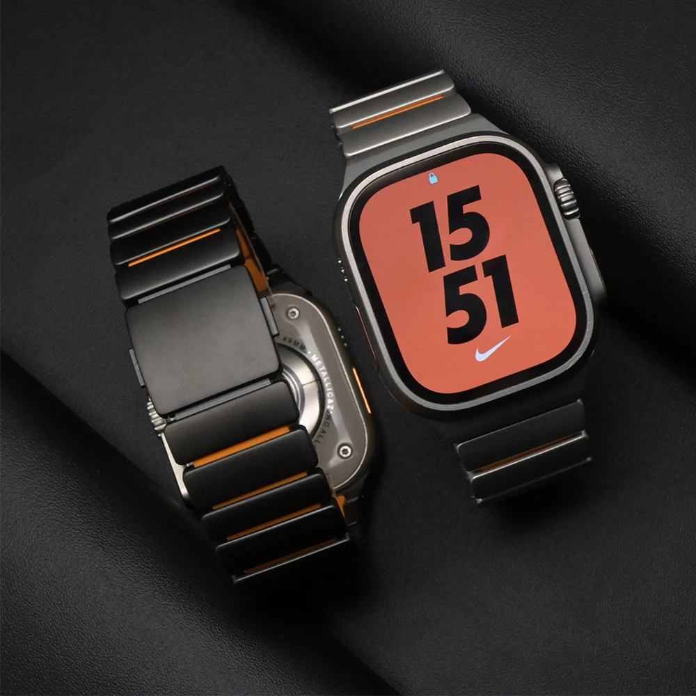 الفولاذ المقاوم للصدأ + شريط مطاطي لساعة أبل الترا 3 2 49 مللي متر سلسلة 11 10 46 مللي متر حزام المعصم الرجالي ل Iwatch 9 8 7 6 5 SE 3 45 مللي متر 44 مللي متر