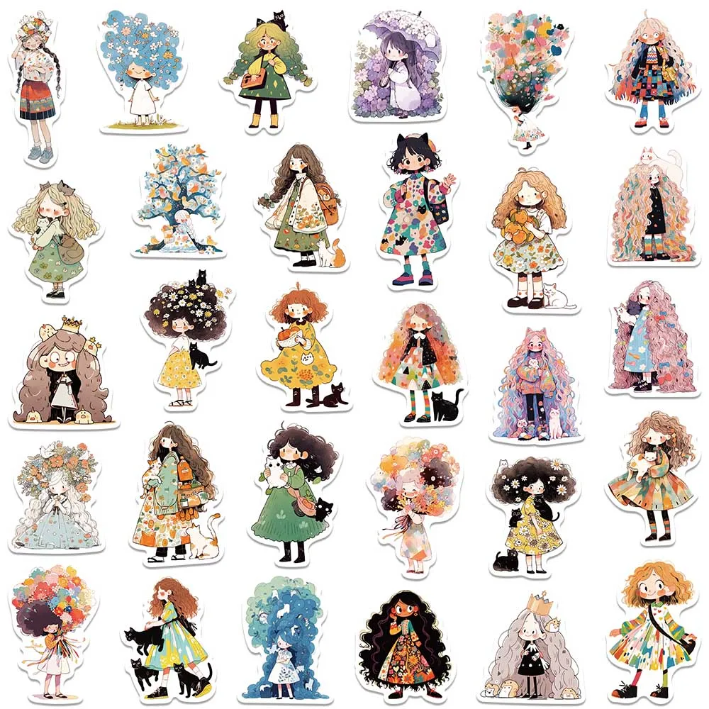 60pcs Cute Cartoon Anime Girls Graffiti Stickers For Laptop Water Bottle Luggage Notebook Phone Waterproof Vinyl Decals