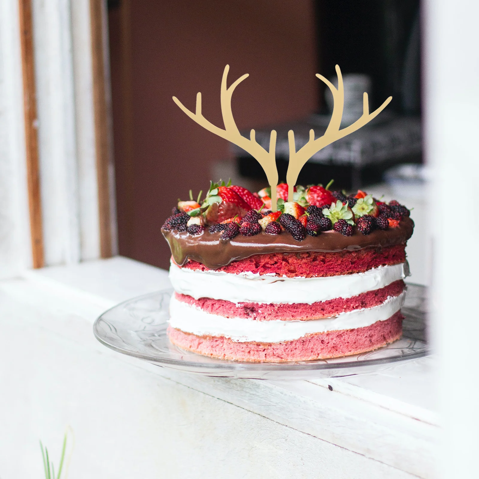 

7Pairs Antlers Shape Christmas Cake Toppers Eco Friendly Cartoon Pattern Food Picks Party Dessert Decoration Cake Ornament