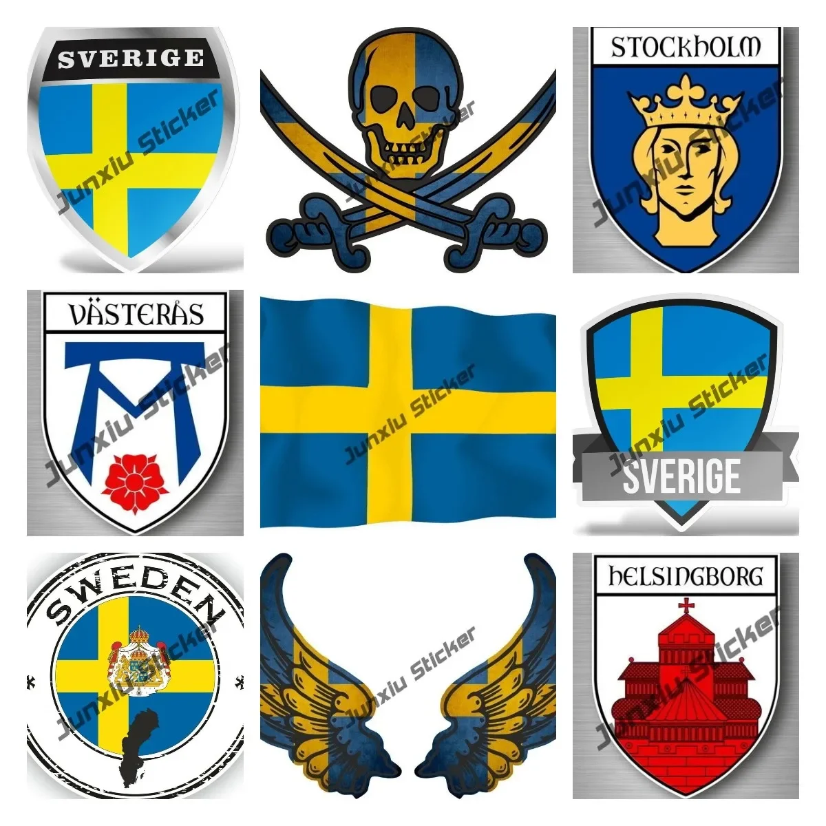 

Sweden Flag Wings Creative Motorcycle Car Stickers Swedish Stamp City Shield Travel Patriotism Decal PVC Accessories Decoration