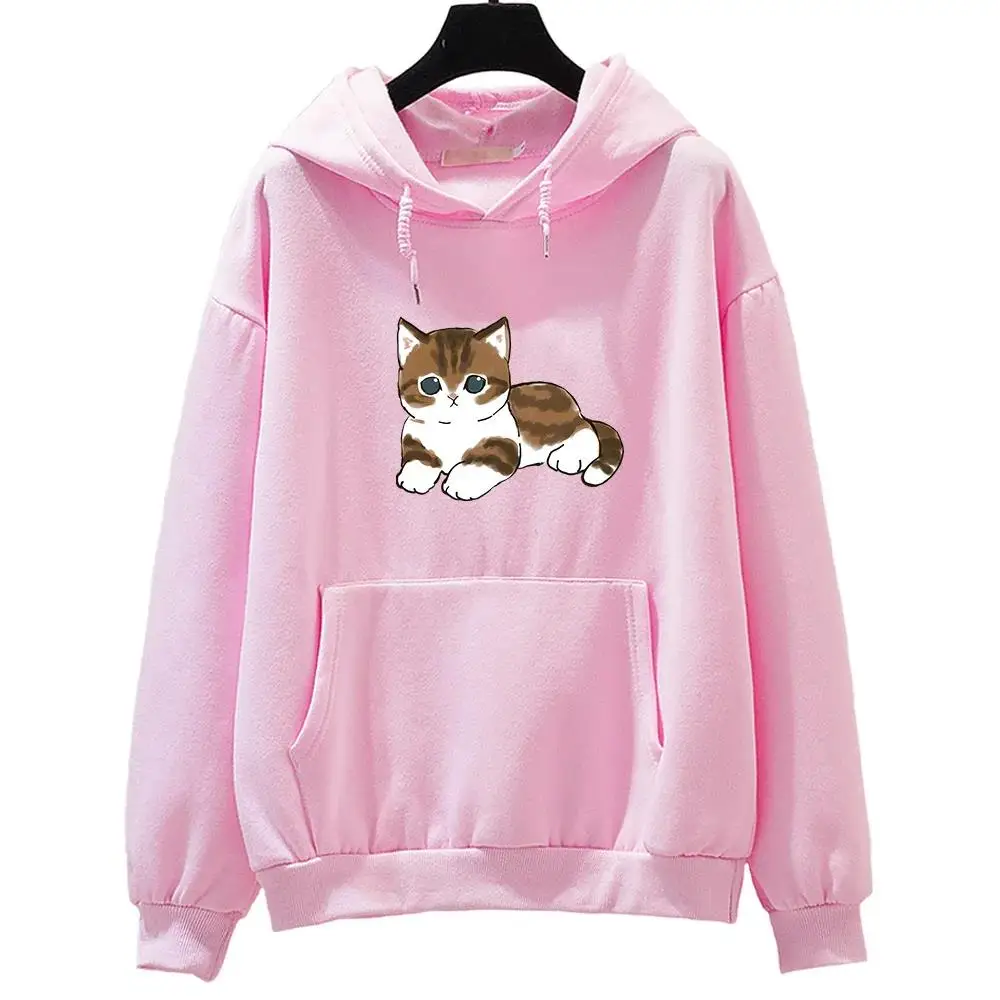 Cute Cat Cartoon Graphic Printed Hooded Men Women Aesthetic Trendy Hoodies Casual Loose Pullover Female High Quality Sweatshirt