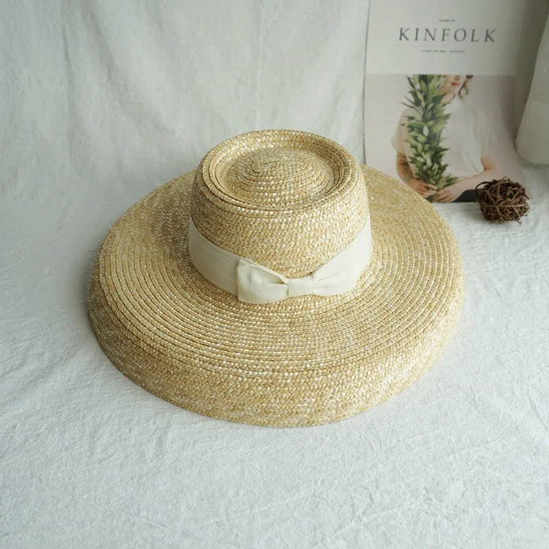 summer-women's-vintage-hepburn-elegant-straw-boater-hat-sunshade-holiday-grass-woven-large-brim-bucket-hat-breathable-flat-top