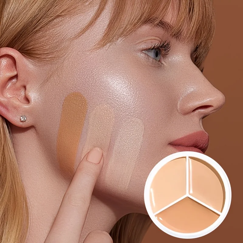 3색 크리미 컨실러 팔레트 - 다크서클 및 잡티 완벽 커버, 균일한 피부톤, 모든 피부 타입에 적합