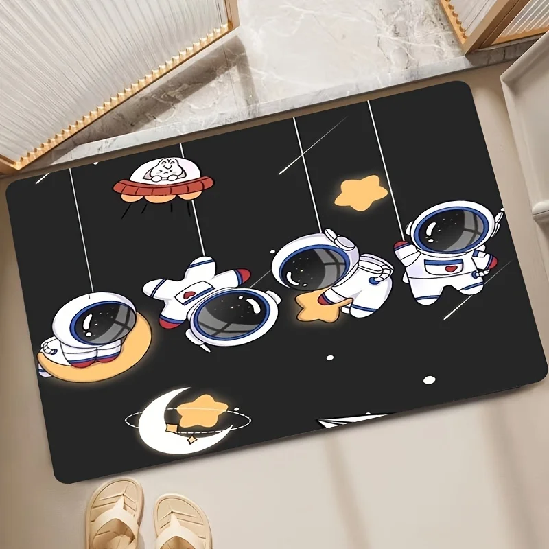 Cute Astronaut Rug, Space Planet Star Print Floor Mat, Kids Room Decor, Non-Slip Washable Carpet for Bedroom Living Room Nursery