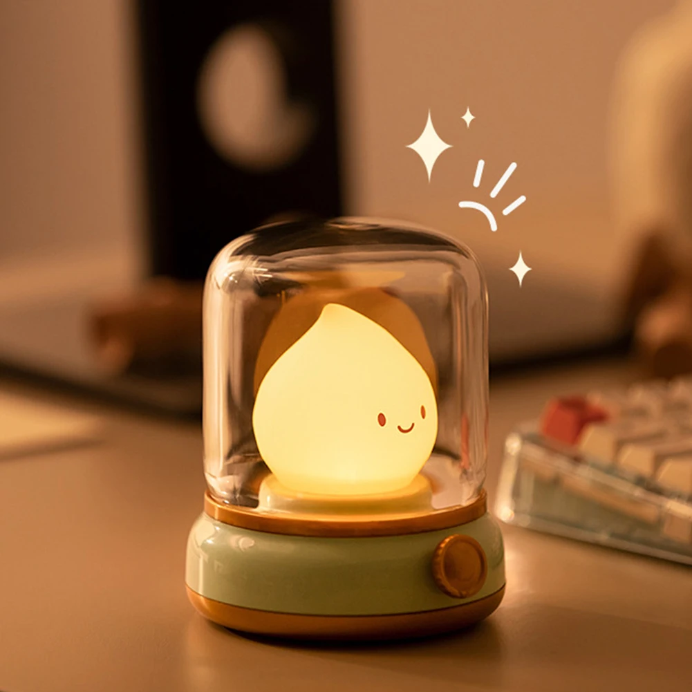 Silicone Flame Amber Light Sleep Soothing Cute Kerosene Lamp USB Rechargeable 1800K 3000K Warm Light for Boys Girls Kids Bedroom