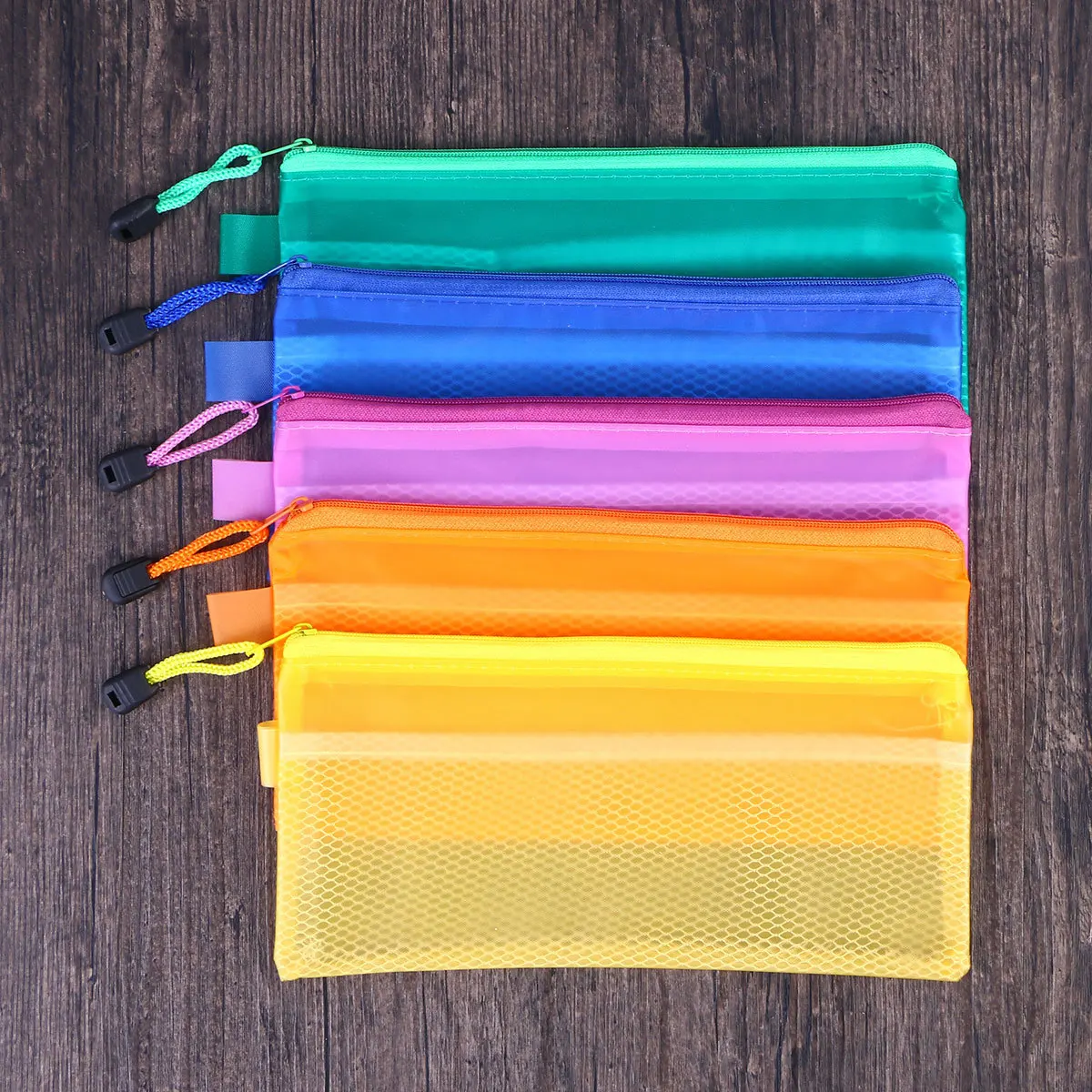 

12pcs A6 File Bag Mesh Zipper Stationery Bag Waterproof Pvc Pencil Case Portable Organizer For School Office Supplies