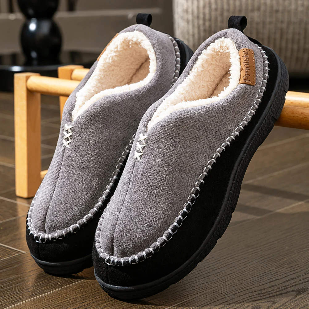 Winter men's slippers boots fashionable furry Mark line PU sole anti slip warm high-quality indoor shoes image 6