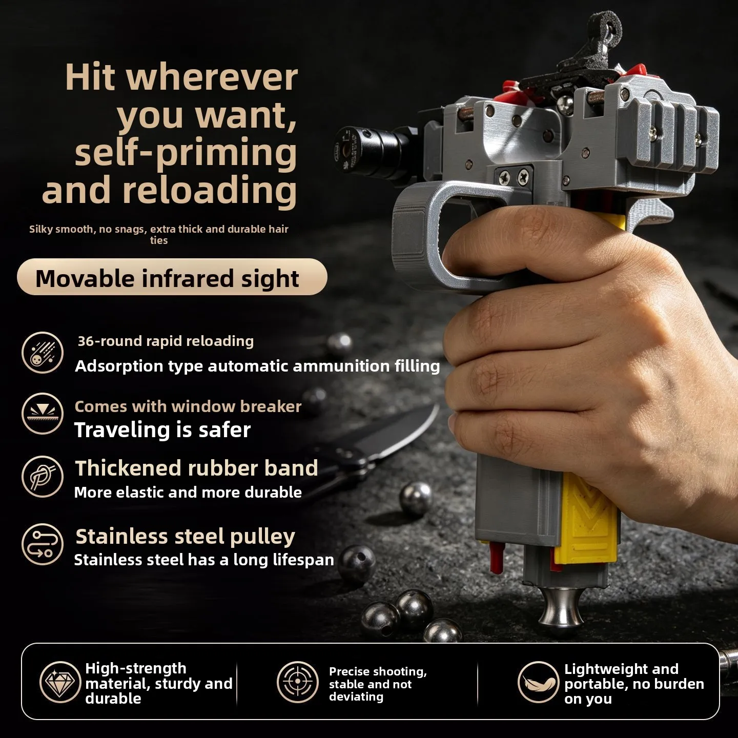 36 Bead Automatic Loading Slingshot Adult Shooting Competition Actual Combat Precise Power Magnetic Suction Bands Outdoor Aiming view 4
