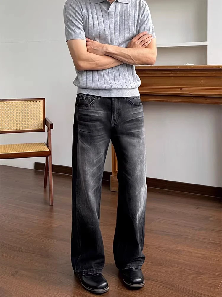 

Bla Waed Casual Jeans Men's Cleanfit Straight Leg Micro Flared Denim Pants Lightning Cra Design Teenager All Seasons