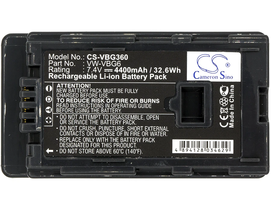 Battery for Panasonic HDC-HS300,HDC-TM300,HDC-HS250,HDC-SD100,HDC-HS100,HDC-HS20,HDC-TM20,HDC-SD20 (4400mAh / 7800mAh) 7.4V