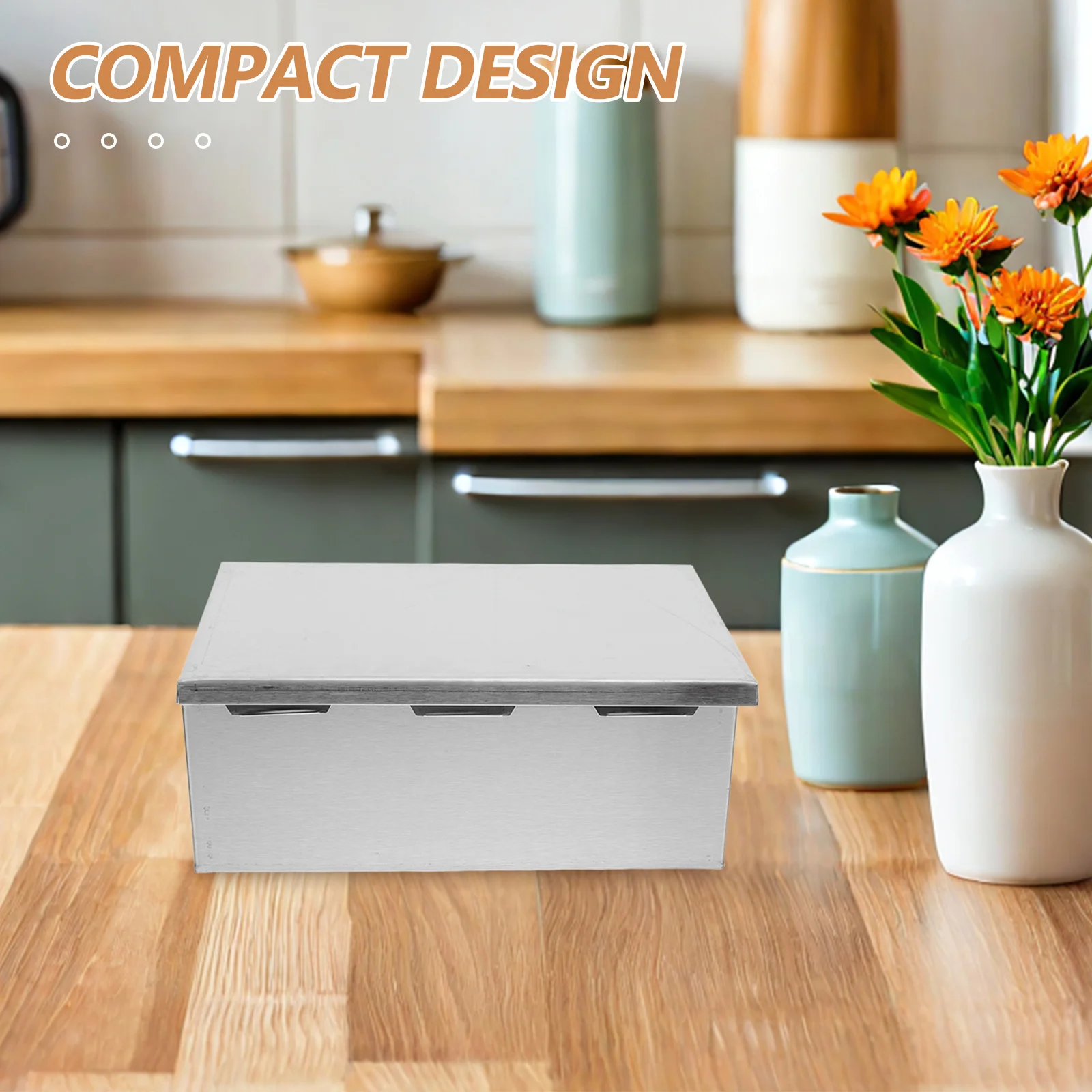 

Stainless Steel Multi-Compartment Box 3-Compartment Condiment Storage with Flip Lid for Ice Jelly Ingredients Masala Box