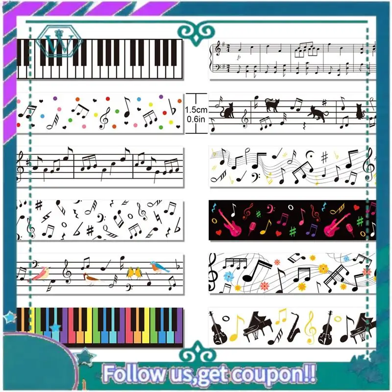 Upgraded Sweet Musical Note Theme Handbook Background DIY Washi Tape Sticker Scrapbooking Material Paper Craft Texture Stationer