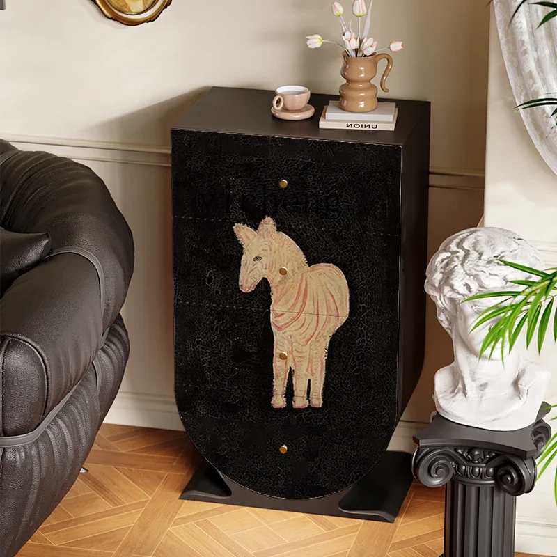 

X5-25 medieval style advanced sense solid wood inverted round bucket cabinet bedroom living room sofa wall entrance cabinet
