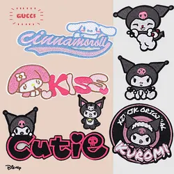 Sanrio Kuromi Melody Letter-parche de tela bordado autoadhesivo, Parche de planchado con pegamento de dibujos animados, ropa de moda, regalo Kawaii