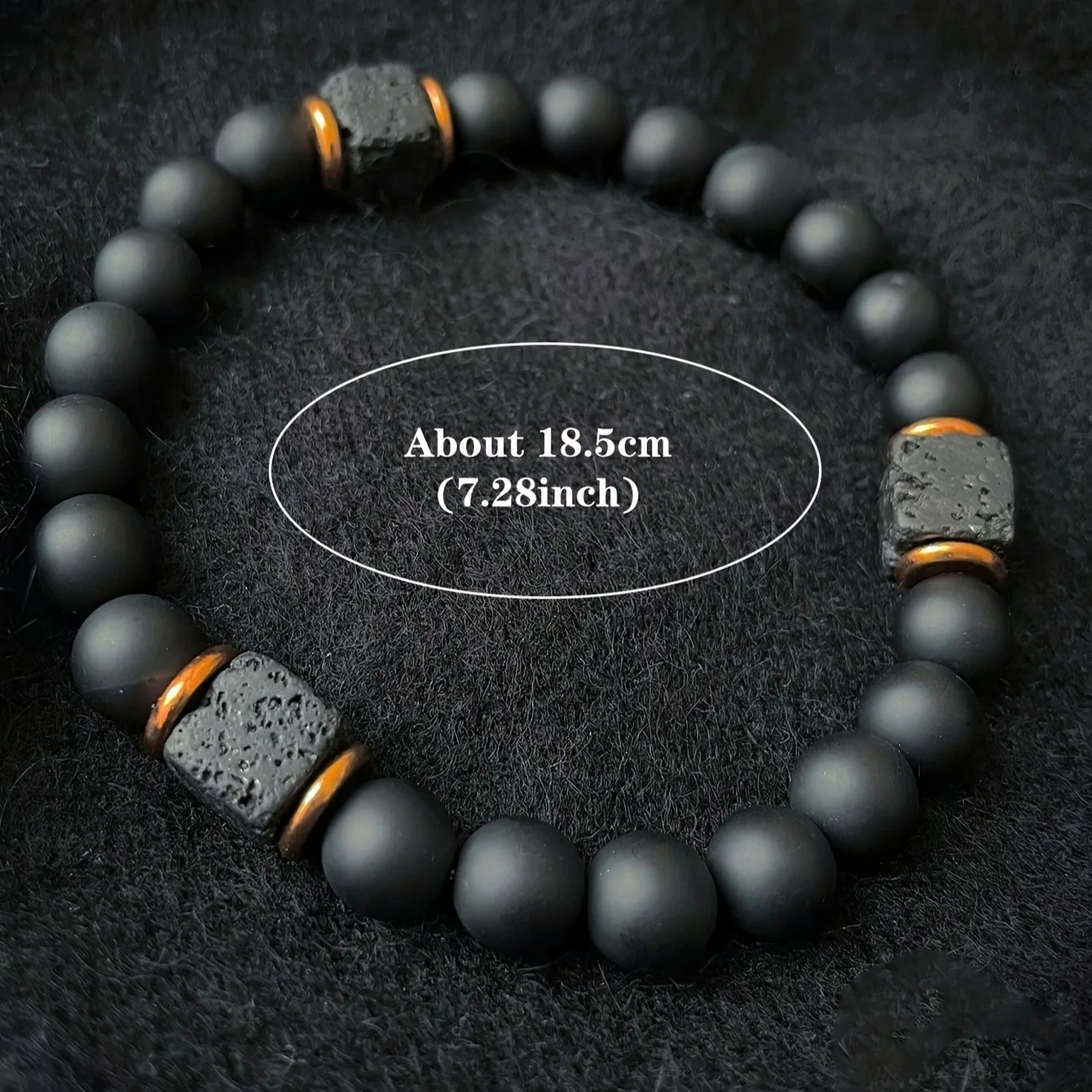 Handmade Men's Volcanic Stone Square Black Agate Beaded Bracelet Fashion Jewelry for Modern Gentleman Gift