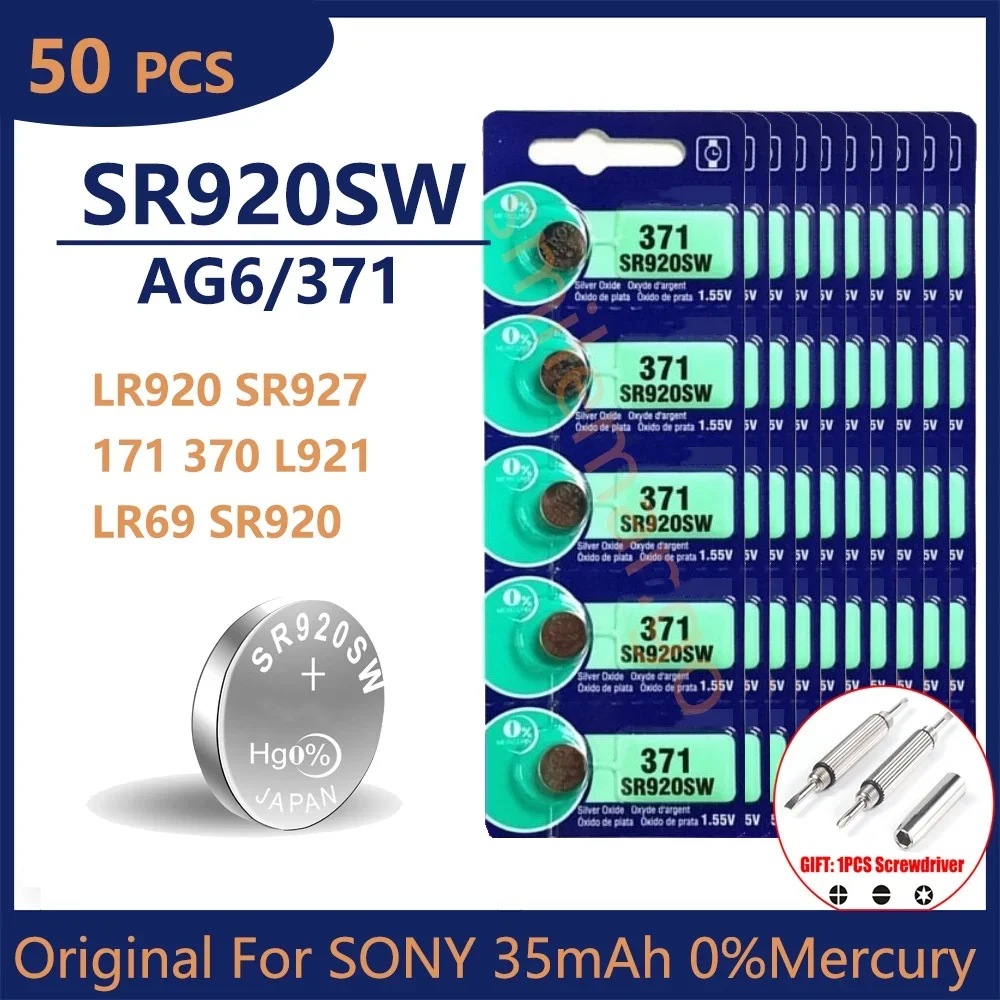 50PCS Original For SONY AG6 371 SR920SW LR920 SR927 171 370 L921 LR69 SR920 Button Batteries For Watch Toys Remote Cell Coin