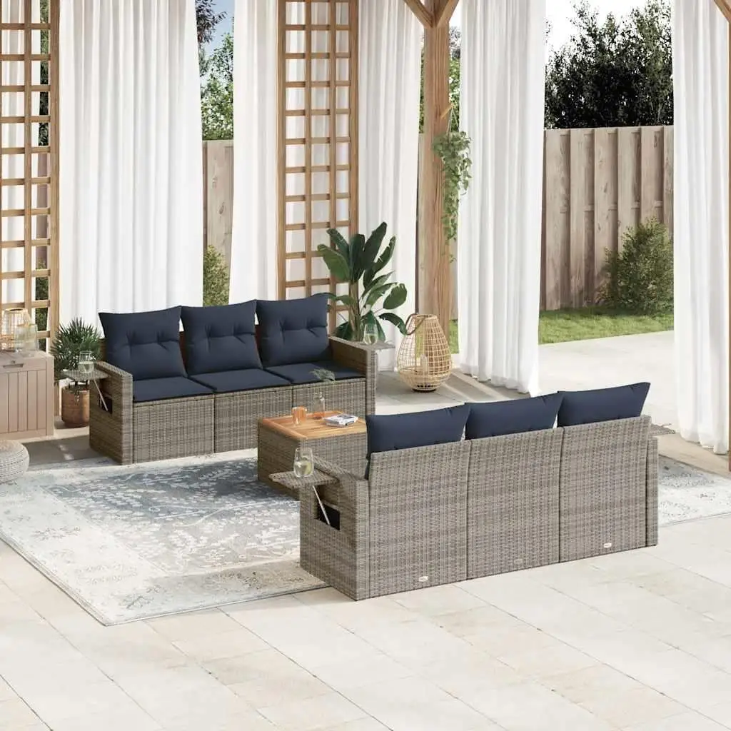 

7 Piece Outdoor Patio Sofa Set with Cushions Gray Wicker Rattan Furniture Garden Seating