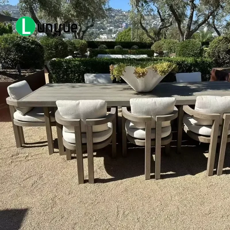 Luxury Teak Outdoor Dining Table and Chairs Set Modern High End Garden Furniture Durable Weather Resistant Patio Dining
