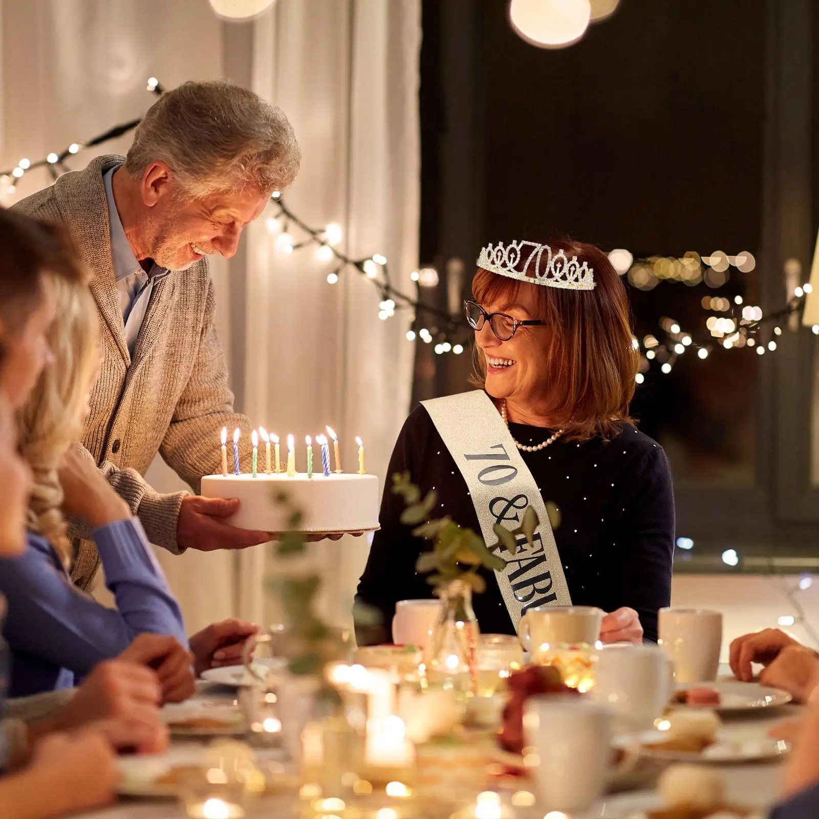 Glitzerschärpe, Geburtstagskrone, Set für Damen, Tiara, Partydekoration, Photobooth-Requisiten, Geschenke für Männer, 70. Geburtstag, Dekoration, Kristall – Detail 3