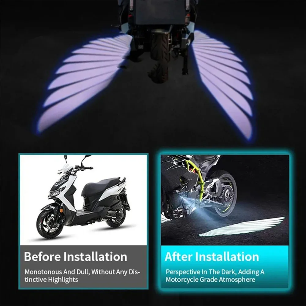 2pcs Motorcycle LED projector Angel's Wings Led Decorative light Anti collision taillights moto Driving Lamp led puddle light view 3