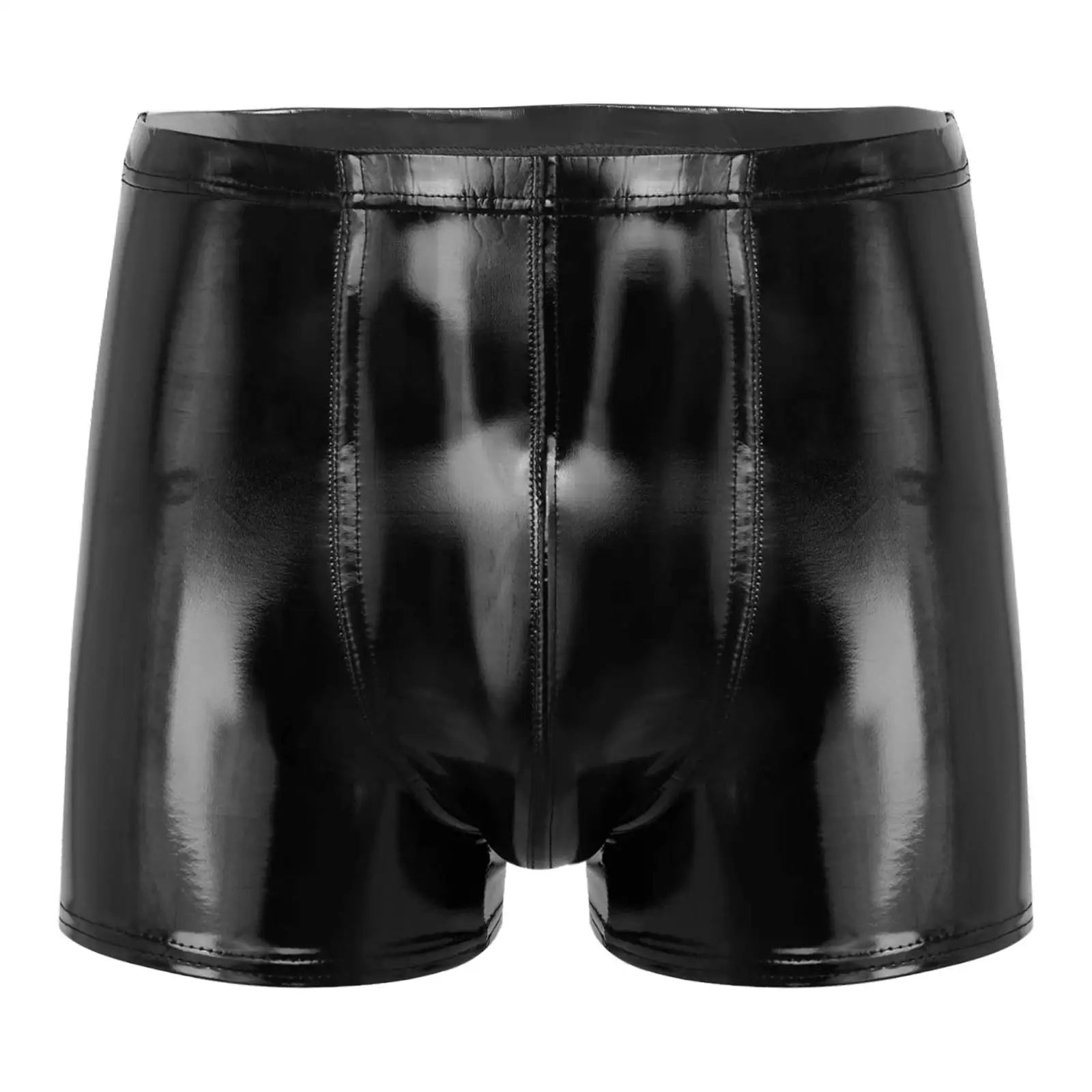 Mens Wet Look Patent Leather Boxer Shorts Bulge Pouch Brief Elastic Waistband Short Hot Pants Clubwear