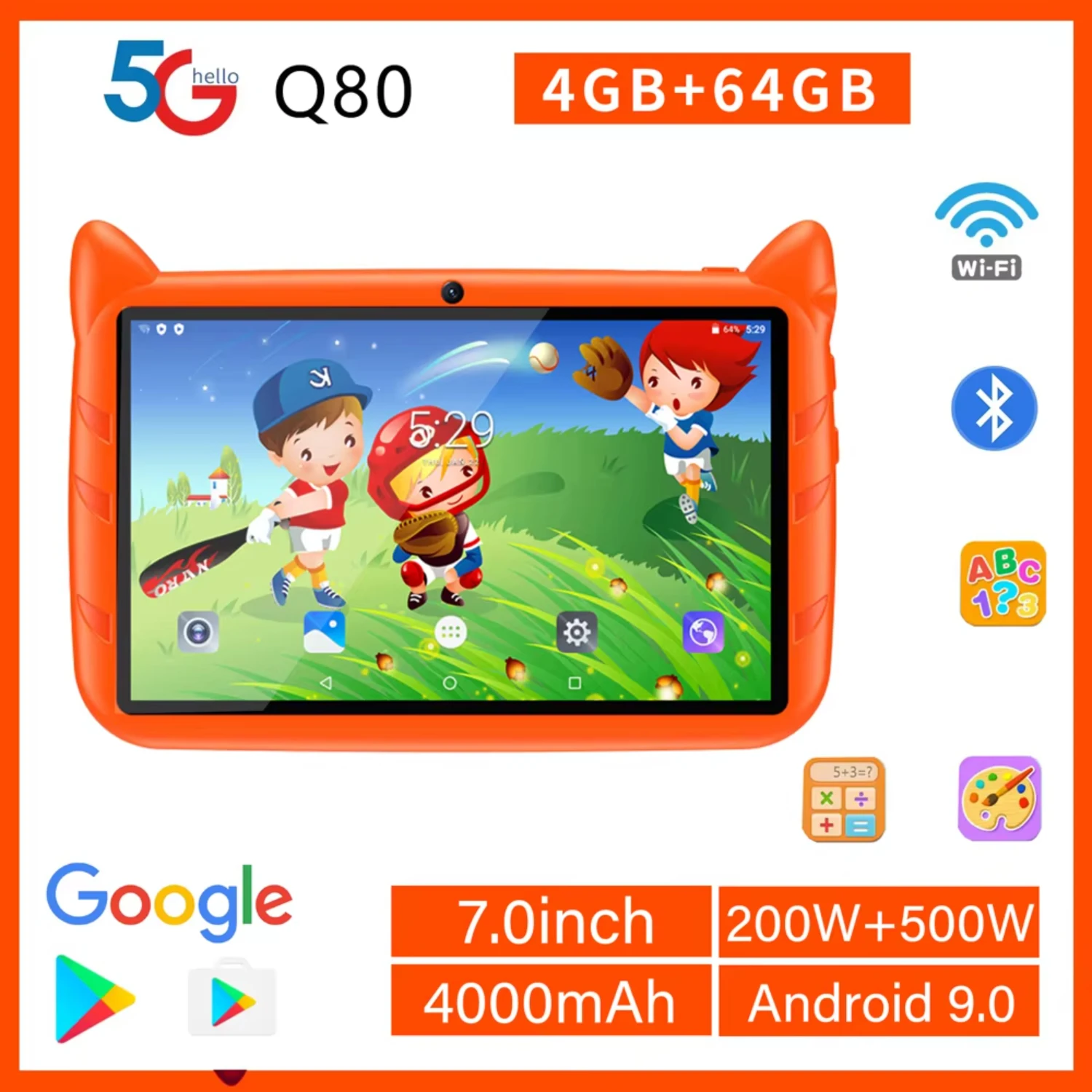 Q80  5G WiFi  Tablet 7 Inch Quad Core 4GB RAM 64GB ROM Android 9.0  Learning Education Games Tablets Bluetooth