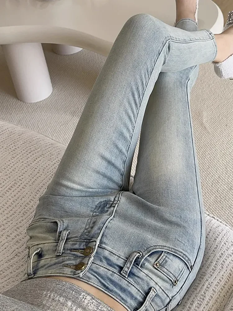 Vaqueros pitillo elásticos Y2k para mujer, moda coreana, pantalones vaqueros Vintage de cintura alta, ropa de calle informal ajustada Kot Pantolon, novedad