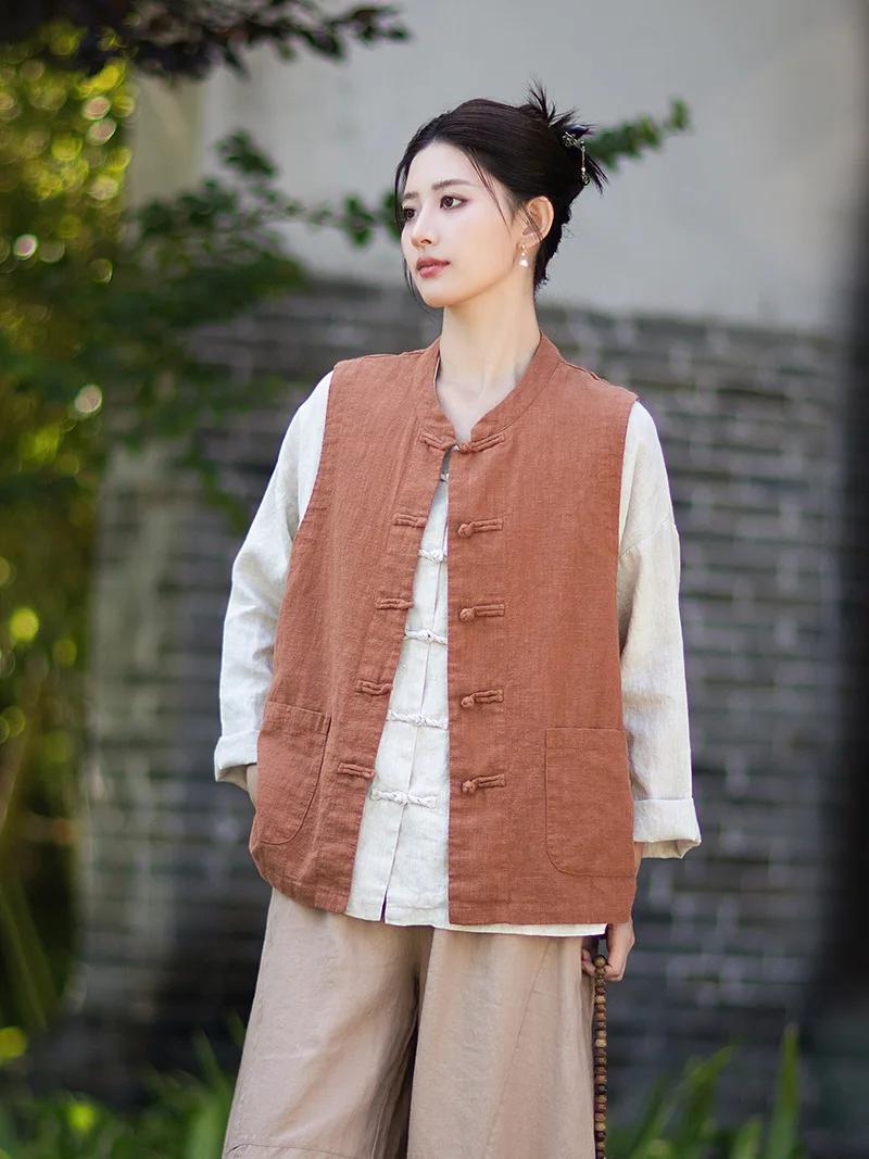 Loose Cotton Linen Women's Open Cardigan with Button Design Artistic Style Zen Meaning New Autumn Outerwear Jacket