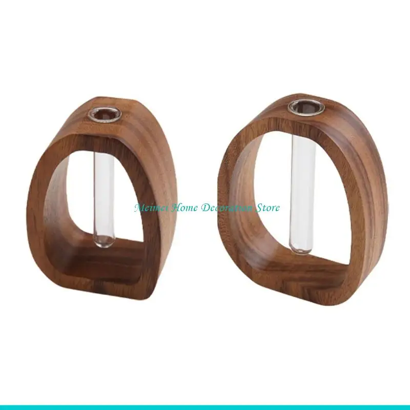 H7BF Handcrafted Walnut Vase For Floral Arrangements Natural Texture Design For Home And Office Decors