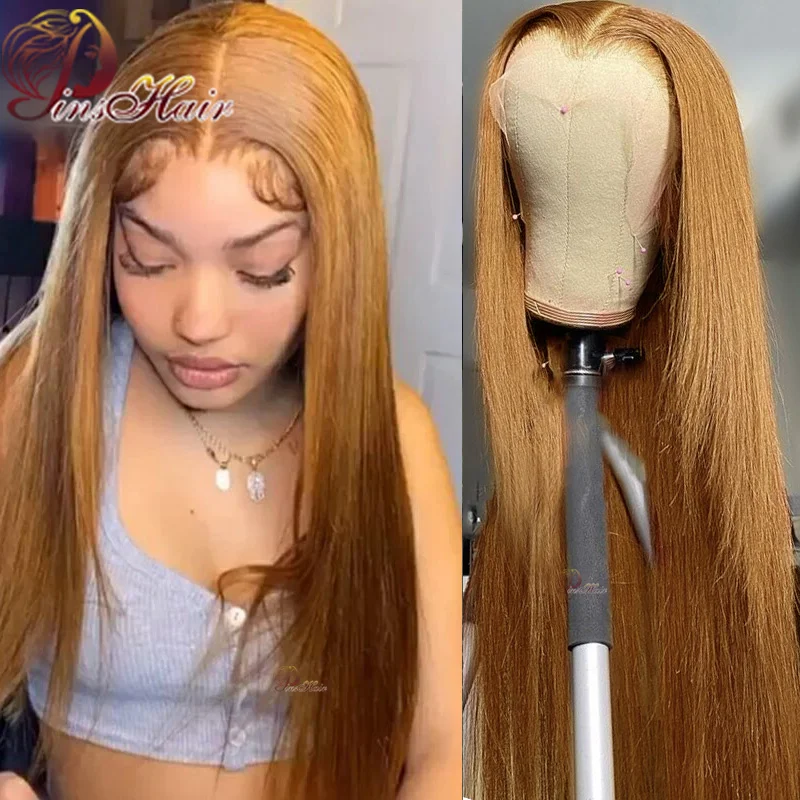 

Honey Blonde 13X4 Lace Front Human Hair Wigs Ginger Brown Straight Lace Front Wig for Women Pre-Plucked Remy Human Hair Wig 32''