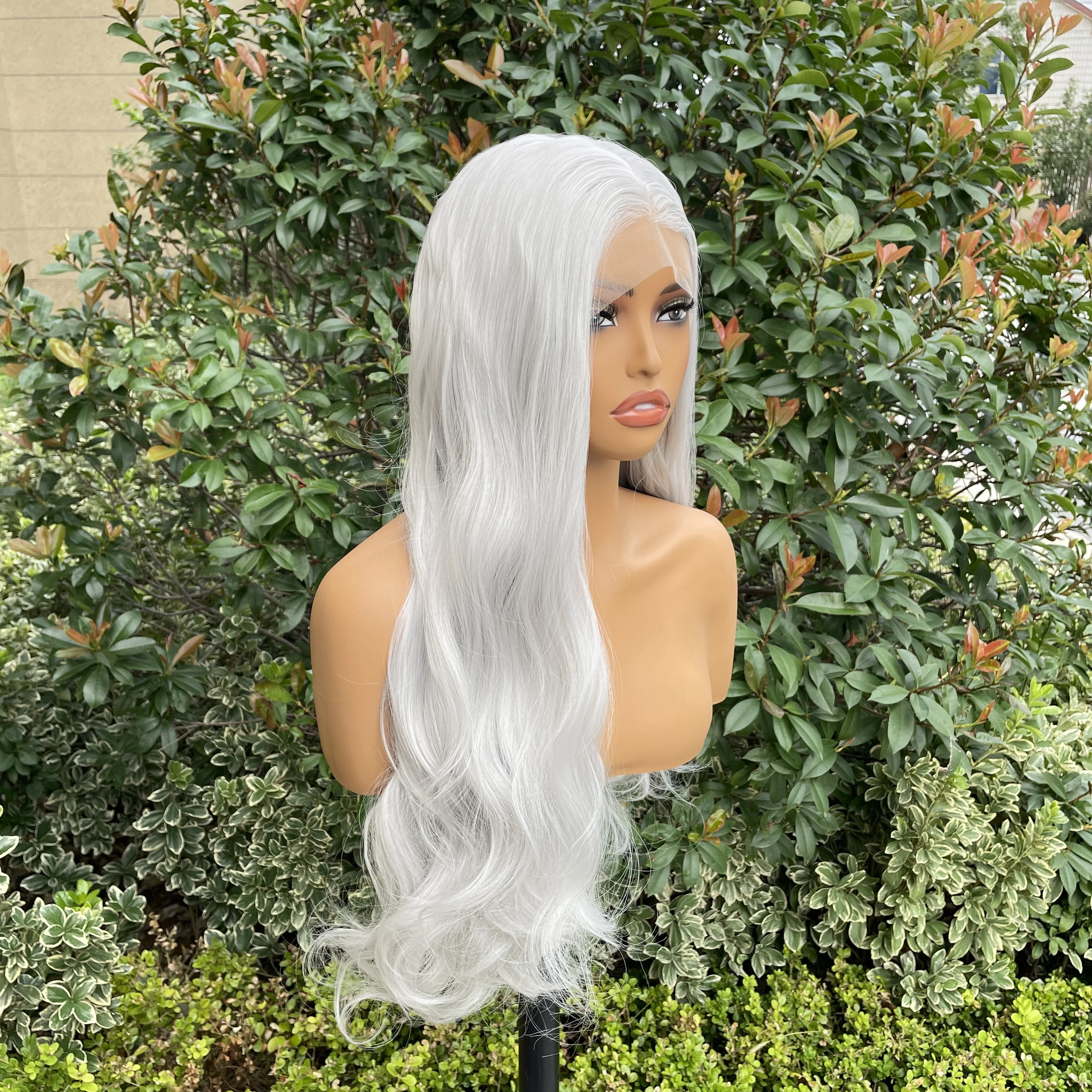 Sliver Grey 13X4 Synthetic Lace Front Wigs for Women Natural 26 Inch Long Wavy Glueless Wigs Free Part Heat Resistant Wig 150%