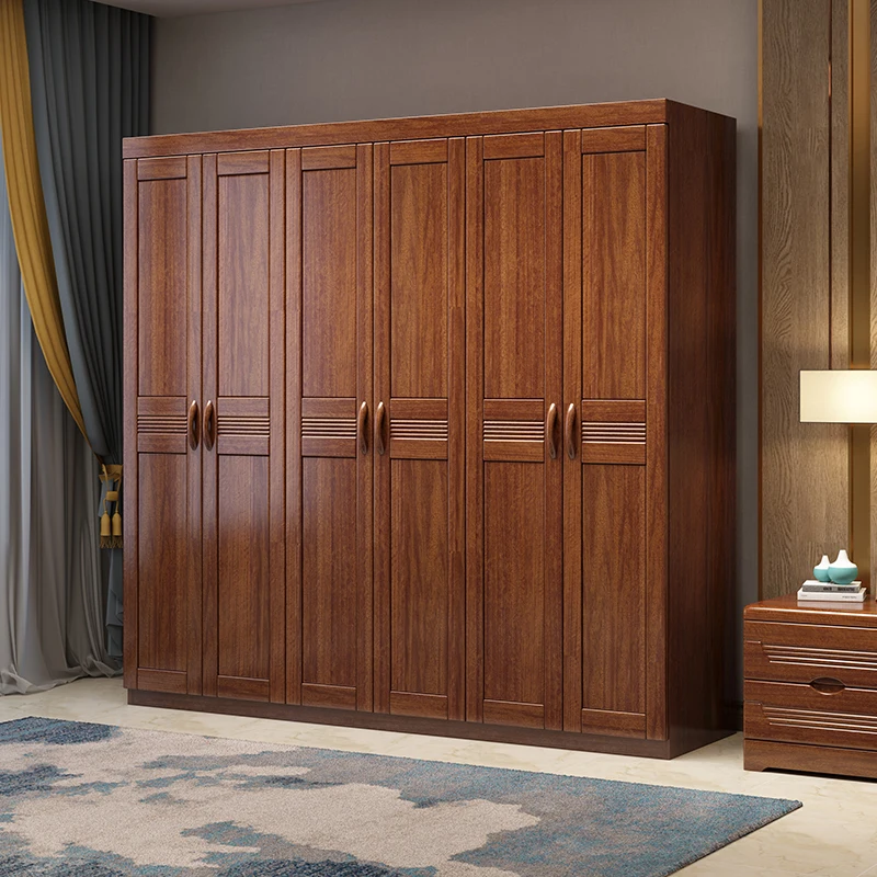 خزانة غرفة النوم المصنوعة من الخشب الصلب، خزانة تخزين كبيرة على الطراز الصيني، مزيج من خشب الجوز، ثلاثة أربعة خمسة، ستة أبواب للاستخدام المنزلي #1
