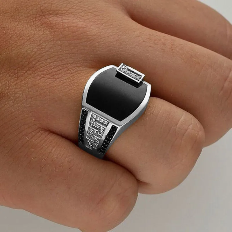 

New High-grade Gold Wide-band Black Diamond Inlaid Men's Ring - European American Fashion Trend Hit Masculine Style Band