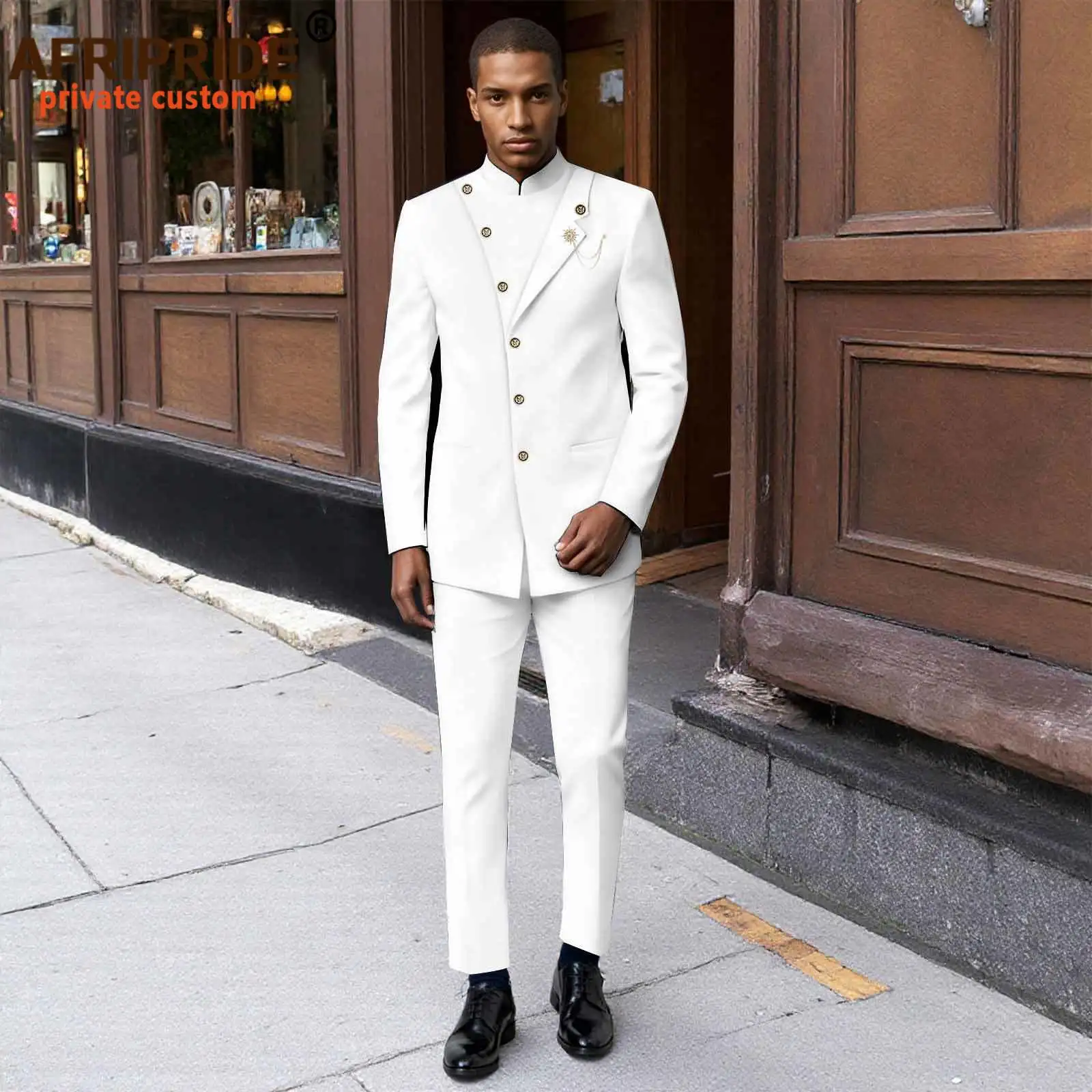 

Men Suit African Clothes Single Breasted Brooch Slim Fit Blazer and Pants 2 Piece Set Dashiki Outfits Formal Attire 2516109