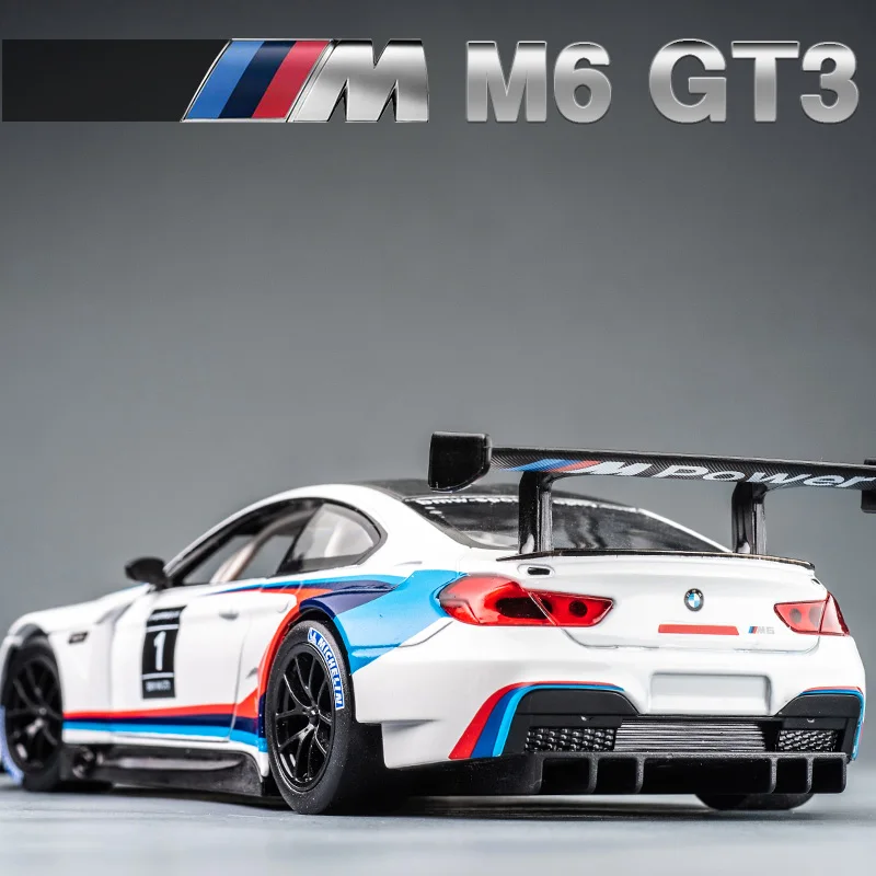 1:24 BMW M6 GT3 Alloy Sports Car Model Diecasts Metal Toy Racing Car Model Simulation Sound and Light Collection Childrens Gifts