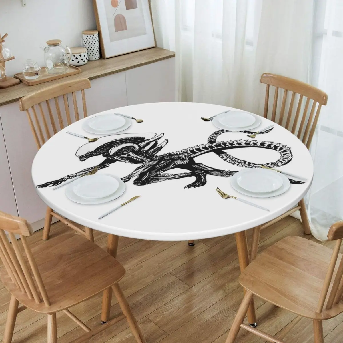 Xenomorph Alien Movie Waterproof Round Tablecloth Oilproof Table Cloth for Kitchen Events Dining Table Cover