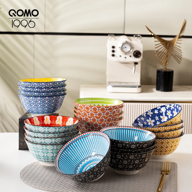 

4 Pieces Ceramic Bowl Set Multicolored 6.25 Inch Porcelain Dinnerware Set Premium Ceramic Rice Bowls for Home Kitchen Dishes