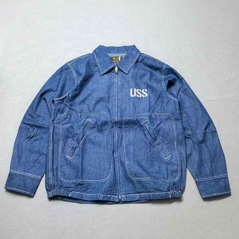 

Мужская демисезонная джинсовая куртка-бомбер Soda с вышивкой букв, повседневная, с длинными рукавами, на молнии, 100% хлопок