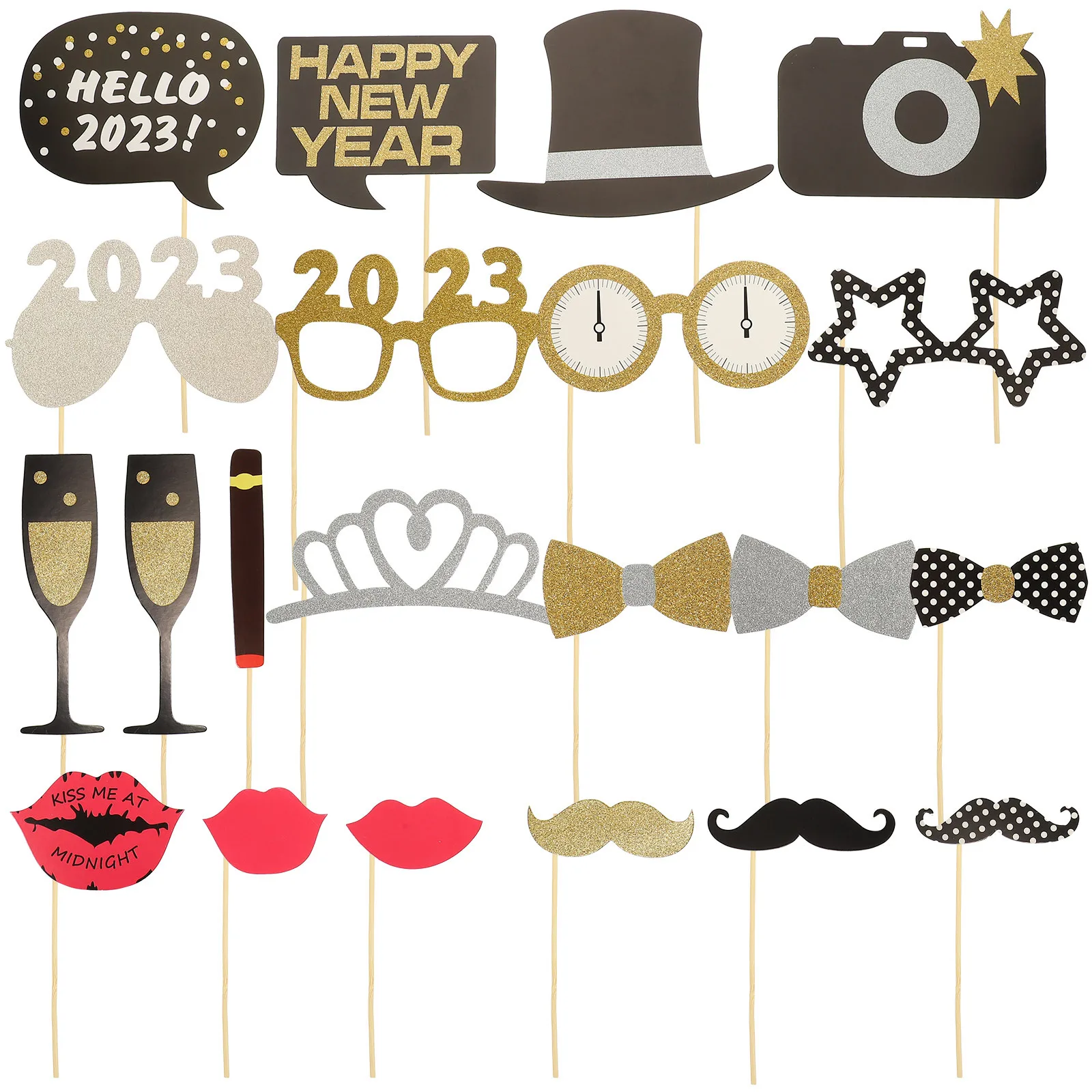 

1Set New Year Photo Props Creative Styles Party Supplies 2023 Photo Booth Props for New Year Eve Party Supplies