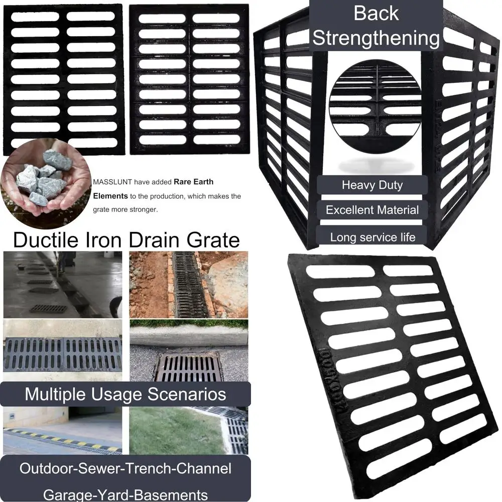 

Heavy-Duty 20x16 Outdoor Drain Cover, Black Cast Iron Grate for Driveways and Yards