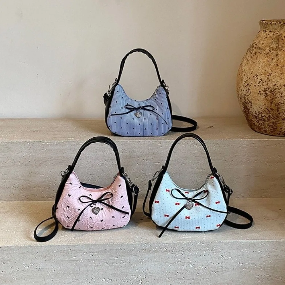 

Casual Polka Dot Bow Shoulder Bag Y2K Leisure Underarm Bag Zipper Love Heart Hobo Bag Female