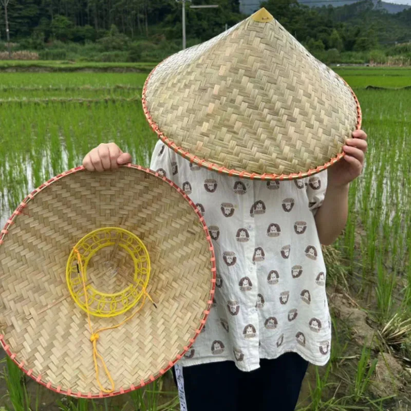 

Japanese Bamboo Cone Hat Woven Cap Fisherman Hat Retro Weave Straw Bucket Hat Tourism Rain Dance Props Cone Fishing Sunshade Hat