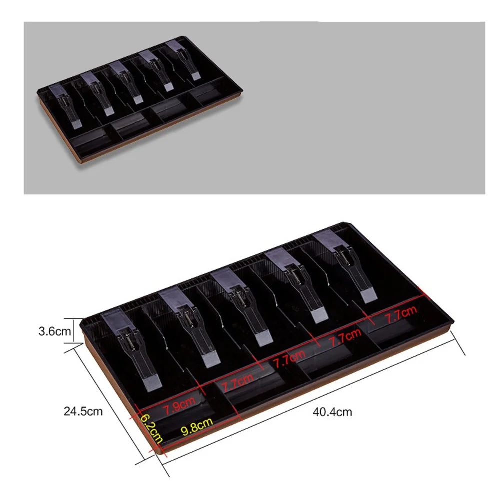 5 شبكات درج النقود إدراج صينية مع مقاطع الفاتورة لتخزين النقود الآمن في محلات السوبر ماركت والمناسبات الخارجية باللون الأسود