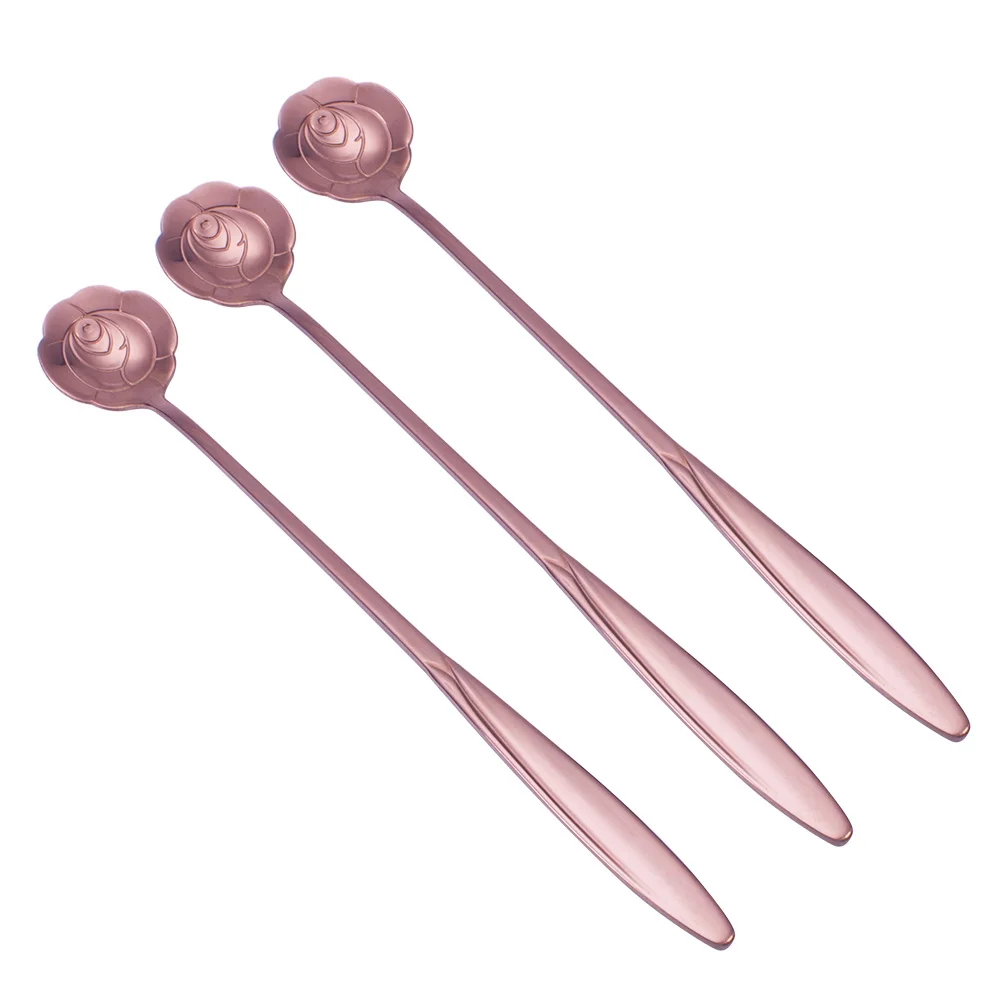 

3 Pcs Rose Gold Ice Spoon Coffee Stirring Spoons Cake Honey Cappuccino Dessert Tea