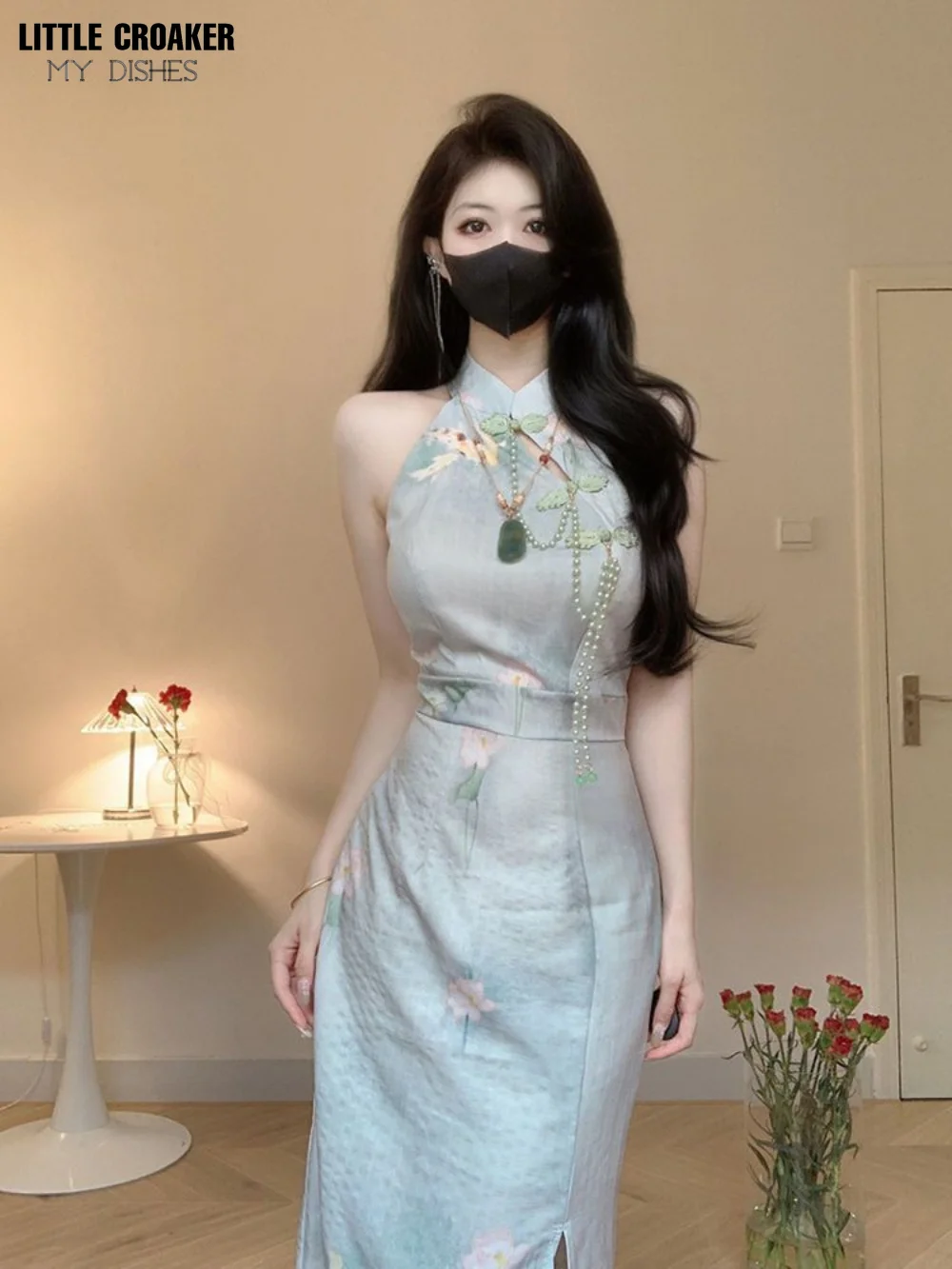 Kobiety nowy chiński wiszący dekolt Qipao ulepszony dziewczęcy letni Cheongsam młodzieżowy wysokiej klasy Temperament mała seksowny przedział