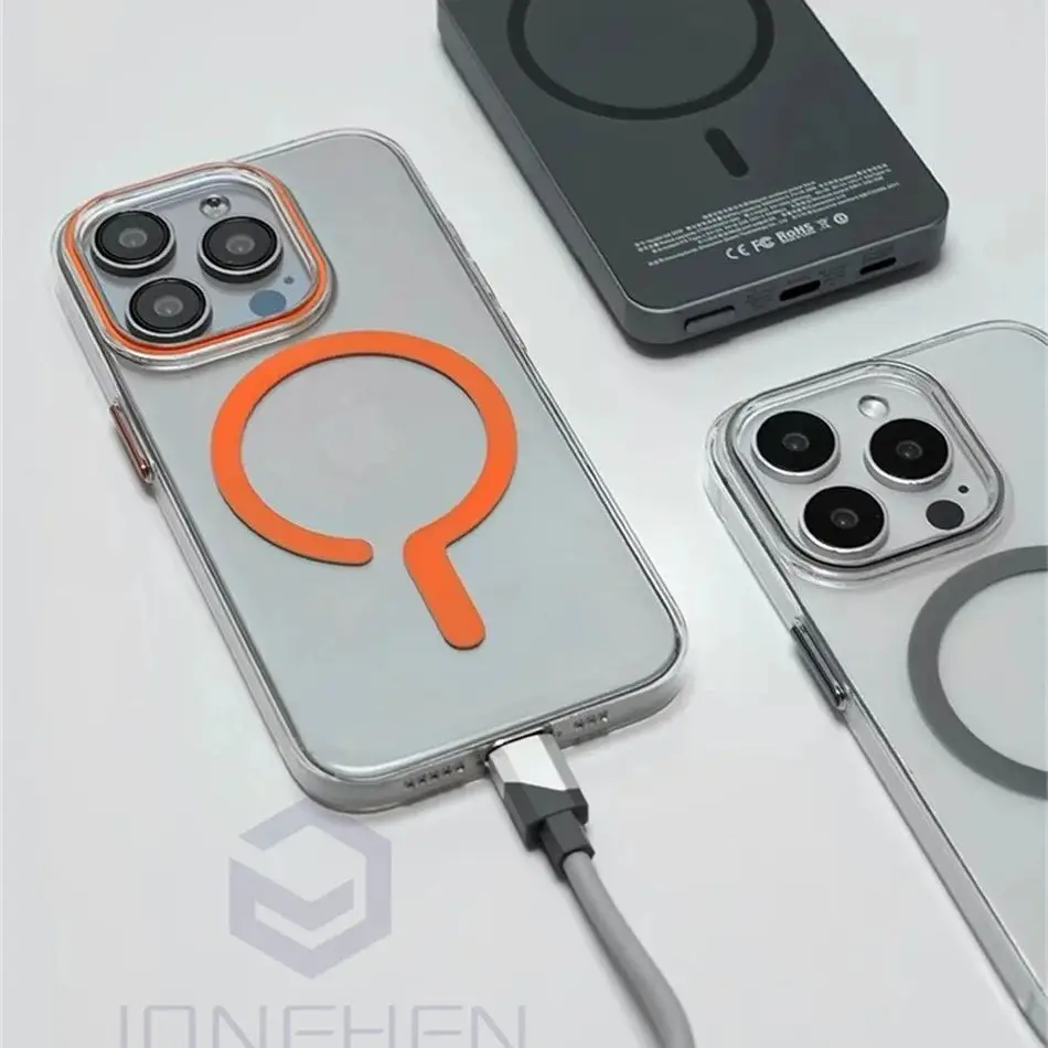 Coque rigide transparente Ultra fine pour iPhone 15 14 Plus 13 12 16 Pro Max, Charge sans fil Magsafe, couverture arrière transparente magnétique
