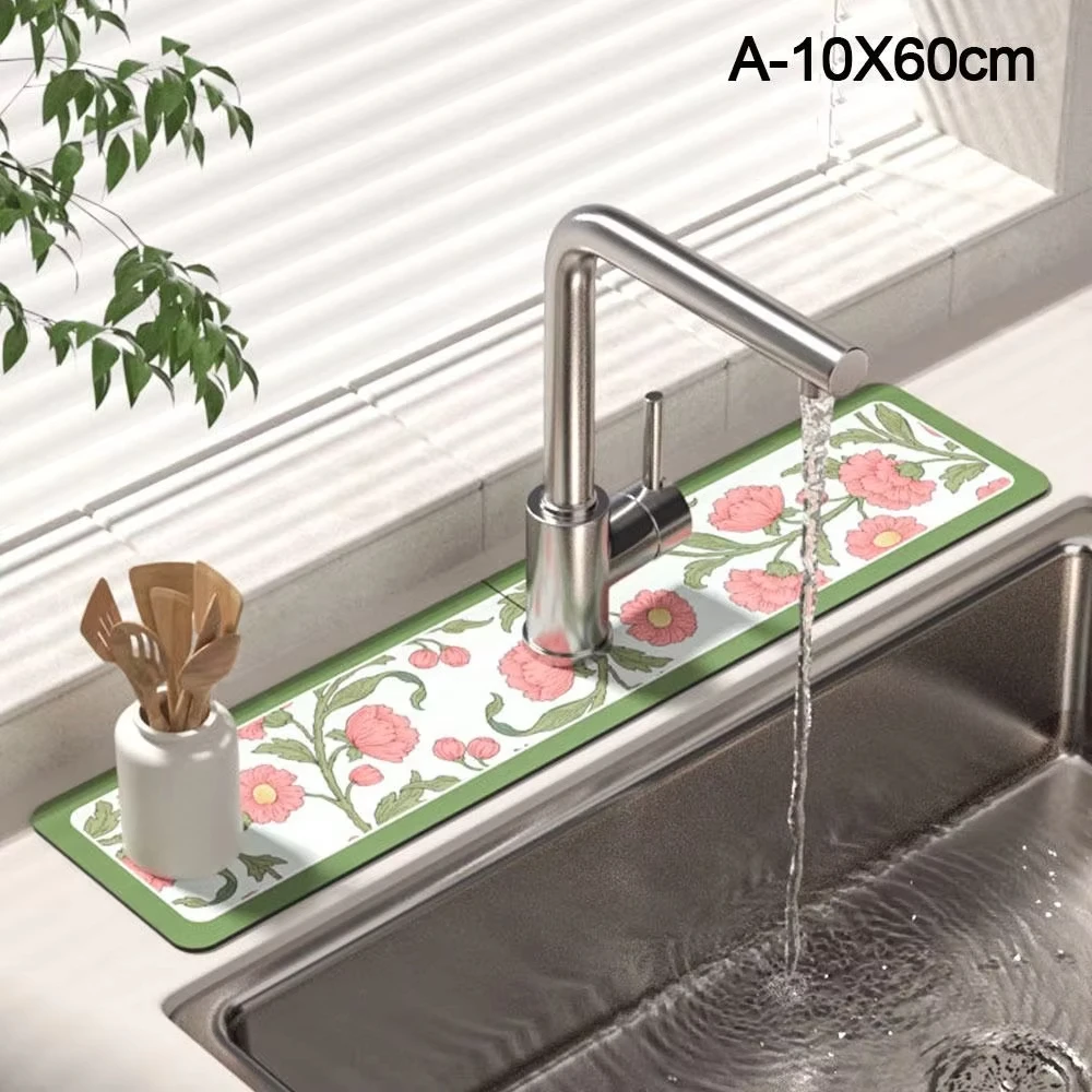 VIKAMA Vintage Leaf Print Dish Drying Mat Non-Slip Fast Drying Faucet Draining Mat  Durable Reusable for Kitchen Bathroom Mat
