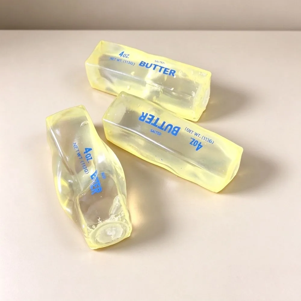 Moldable Butter Stick Squishy Toy Vaseline Filled Simulated Squeeze Fidget Toy Slow Rising Stress Relief Butter Cheese Bar Gifts