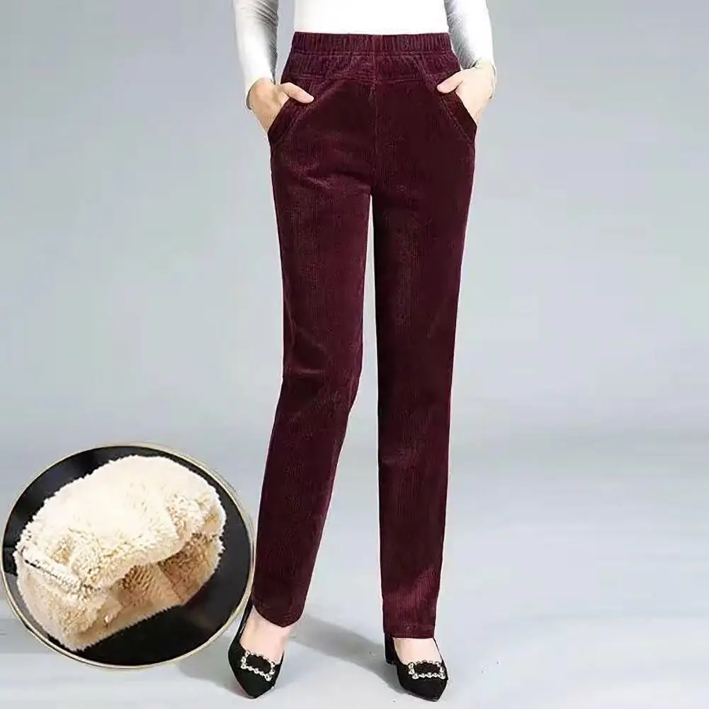 

Women Fleece Lined Pants Cozy Plush Wide Leg Women's Pants with High Elastic Waist Pockets for Fall Winter Soft Solid for Casual