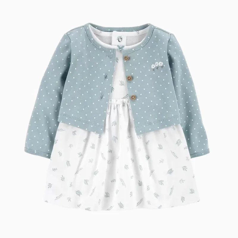 Conjuntos de ropa para niña pequeña, pelele y abrigo de algodón para recién nacido, vestido + Tops, 2 piezas, 0-24 meses, primavera y otoño